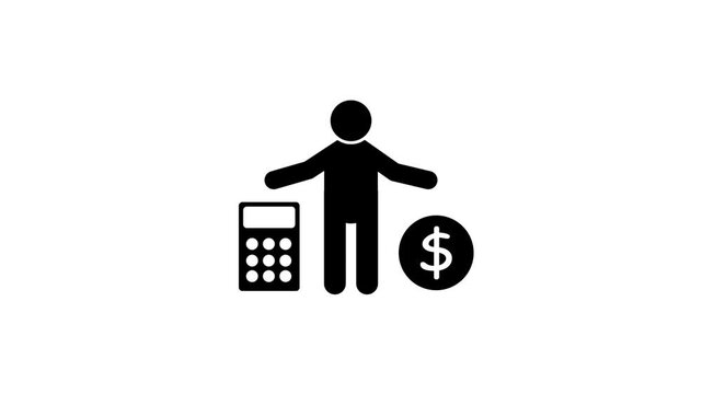 Financial accounting development icon. Business calculation icon pictogram man, dollar with calculator icon animation.