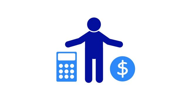 Financial accounting development icon. Business calculation icon pictogram man, dollar with calculator icon animation.