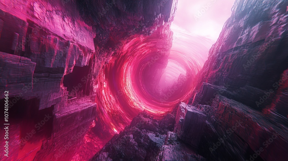 Poster a vr art experience where users can navigate through a black hole-inspired digital landscape, explor