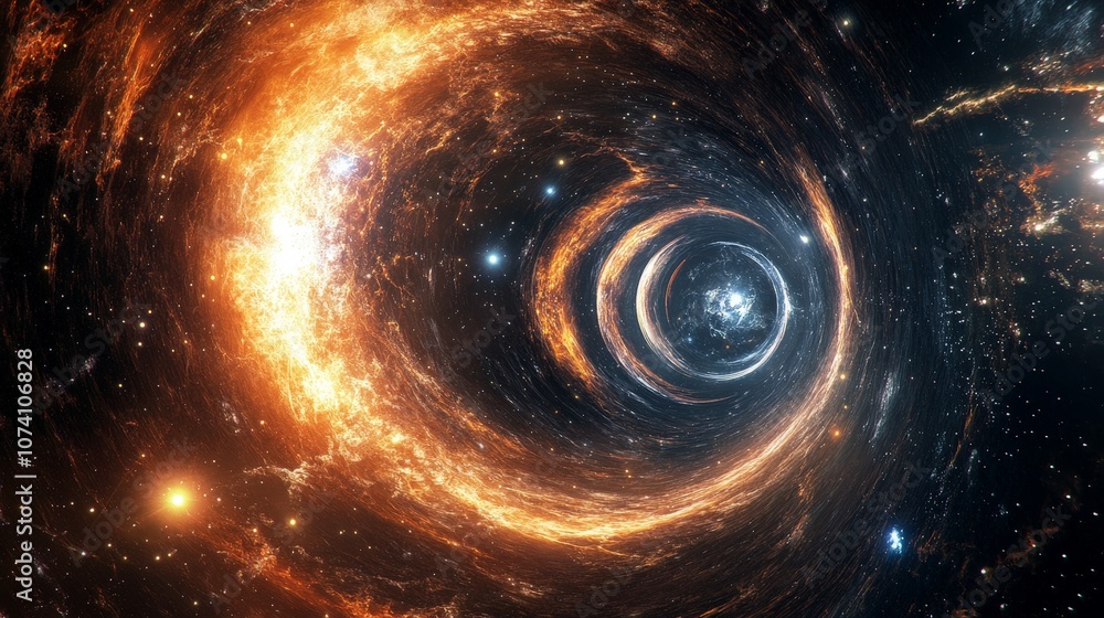 Poster a vr simulation allowing users to explore different universes connected by black holes, visualizing 