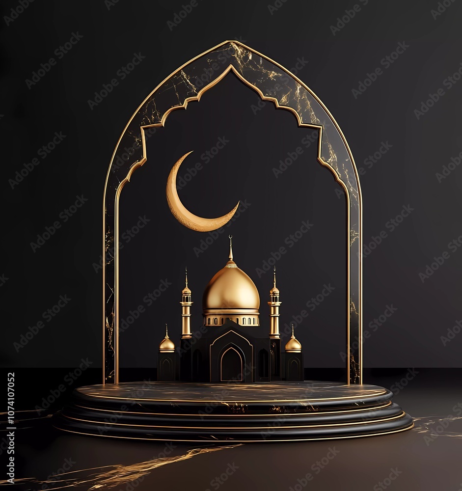 Poster 3d rendering vector illustration of an islamic ramadan kareem banner template design with a crescent