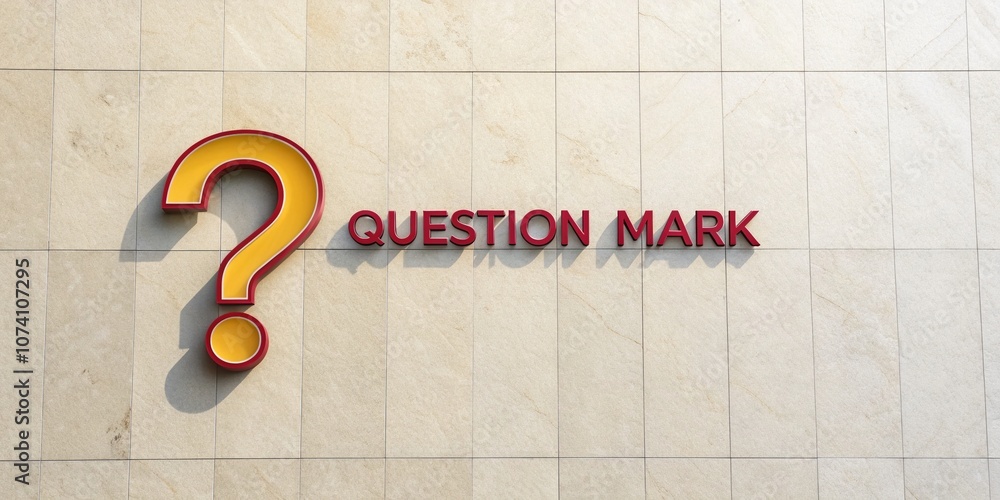 Poster high-quality product photography of a question mark sign in a minimalist style for use in various pr