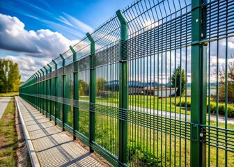 Obraz premium High-Quality Product Photography of a Metal Security Fence Designed to Prevent Unauthorized Access and Protect Property from Intrusion, Offering Strong Visibility and Durability