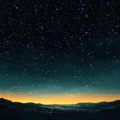 Fototapeta premium A breathtaking view of a starry night sky over a tranquil landscape, showcasing shimmering stars and a gentle glow from distant city lights on the horizon.