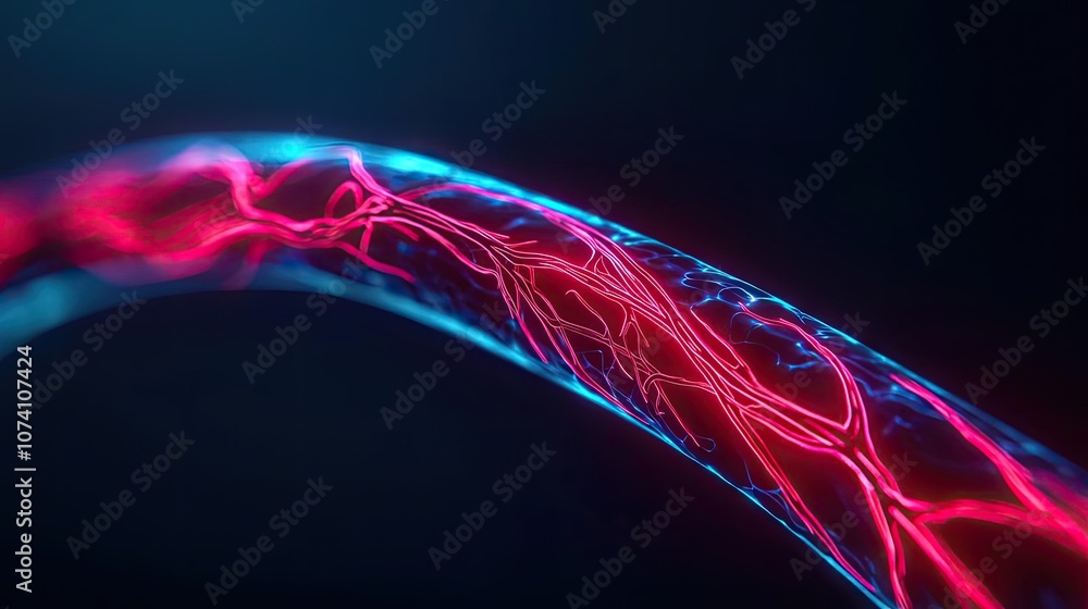 Poster abstract neon light patterns resembling flowing energy in colorful waves.