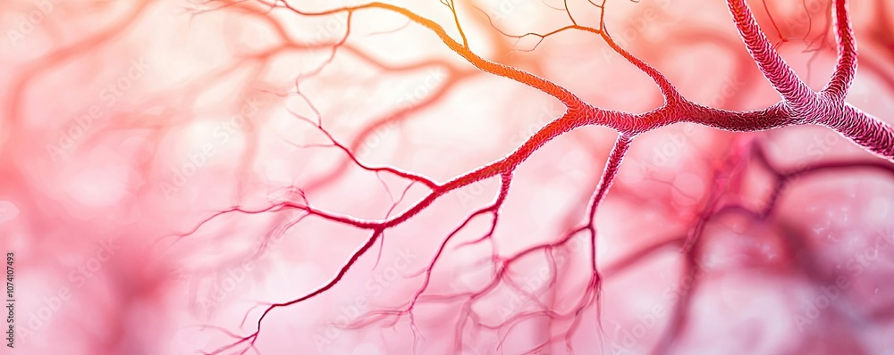 Poster abstract depiction of neural pathways on a soft pink background.