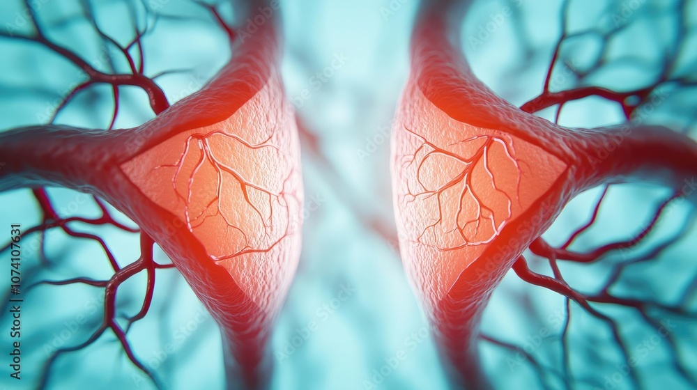 Poster close-up view of interconnected neurons with a glowing effect, isolated background.