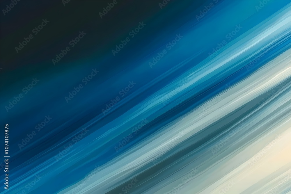 Poster an abstract digital painting showcasing dynamic blue and white waves, creating a serene and calming 
