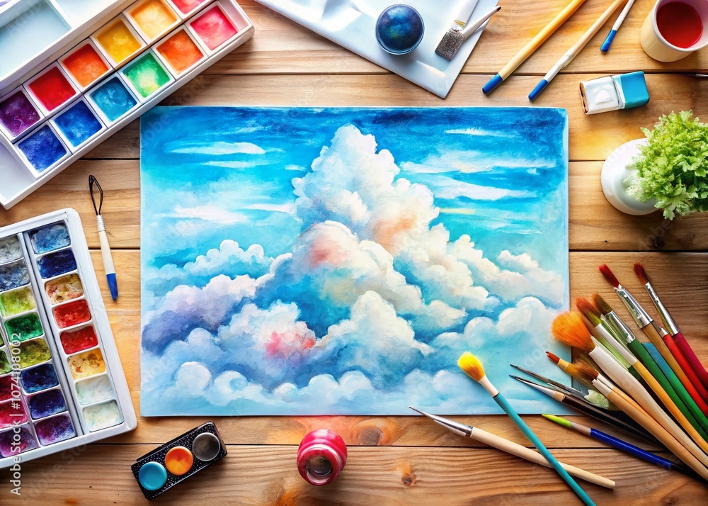 Poster how to paint clouds with watercolor: a step-by-step guide featuring a beautiful watercolor cloud sce