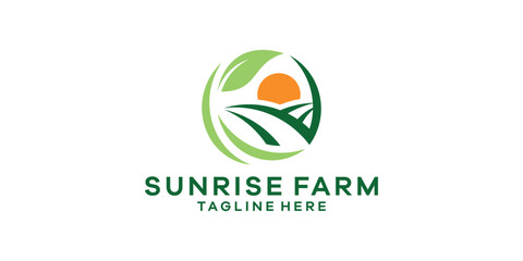 logo design sunrise and farm, circle, landscape, logo design vector, icon, symbol, idea, creative.
