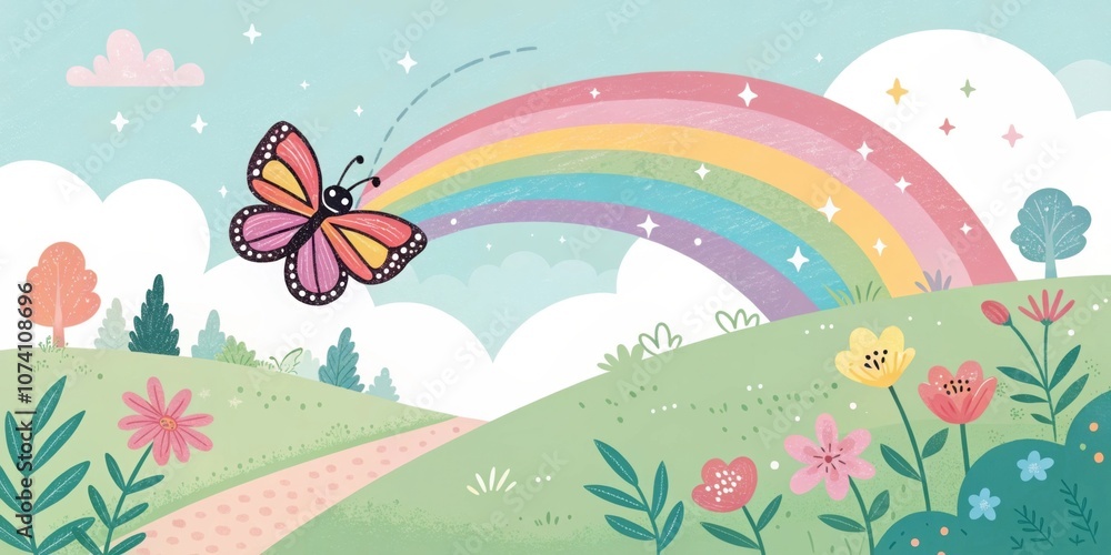 Aufkleber whimsical wonderland a vibrant homepage adorned with playful pastel borders that gently pulsate. the