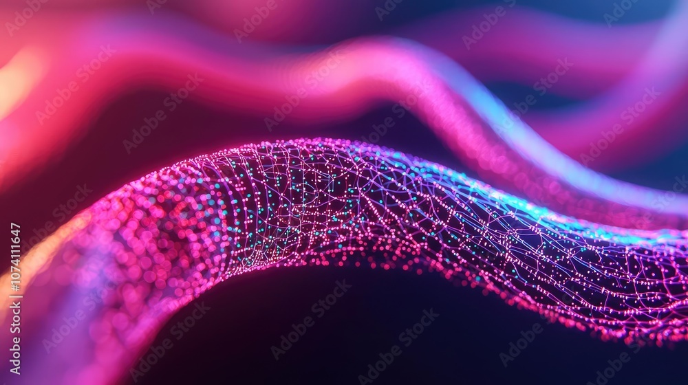 Poster abstract wave patterns with vibrant colors and glowing effects.