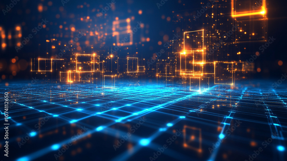 Aufkleber blue technology background with abstract digital tech elements design.