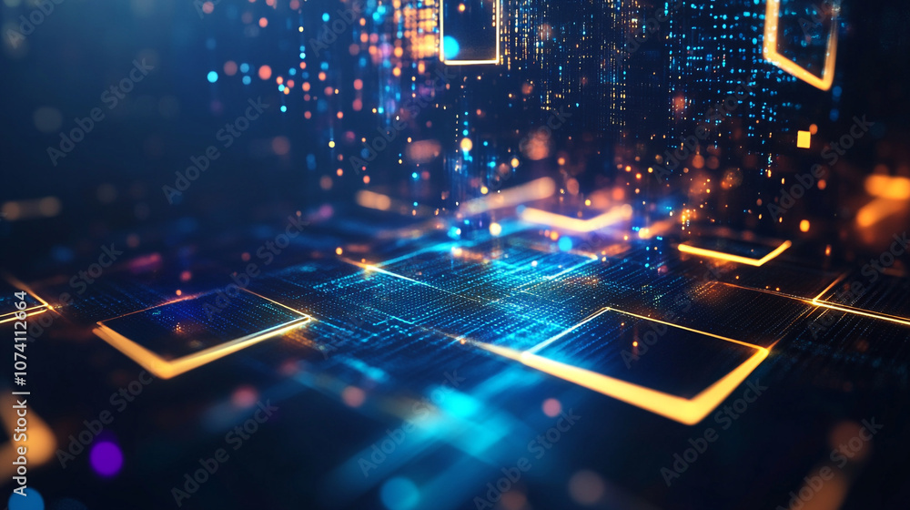 Poster blue technology background with abstract digital tech elements design.