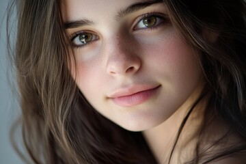 Fototapeta premium Image of a young woman with long brown hair and a lovely face