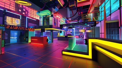 Vibrant 3D animation scene featuring game physics 3D modeling arts and virtual reality Include elements of game design and interactive media in a hightech environment