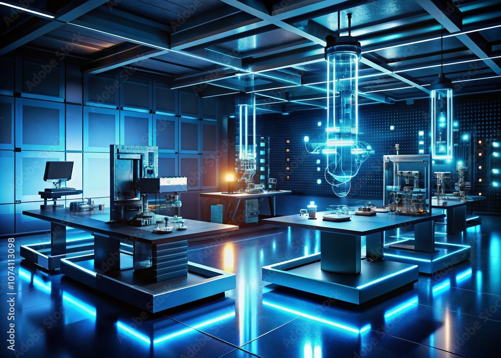 Poster luminous and futuristic digital environment showcasing advanced scientific instrumentation for data 