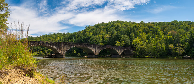 Panoramic of the Gatliff Bridge In Cumberland State Park In Corbin Kentucky - Powered by Adobe