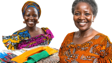 African Women Showcasing Textiles on White Background Generative AI
