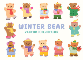 Cute winter bear vector collection