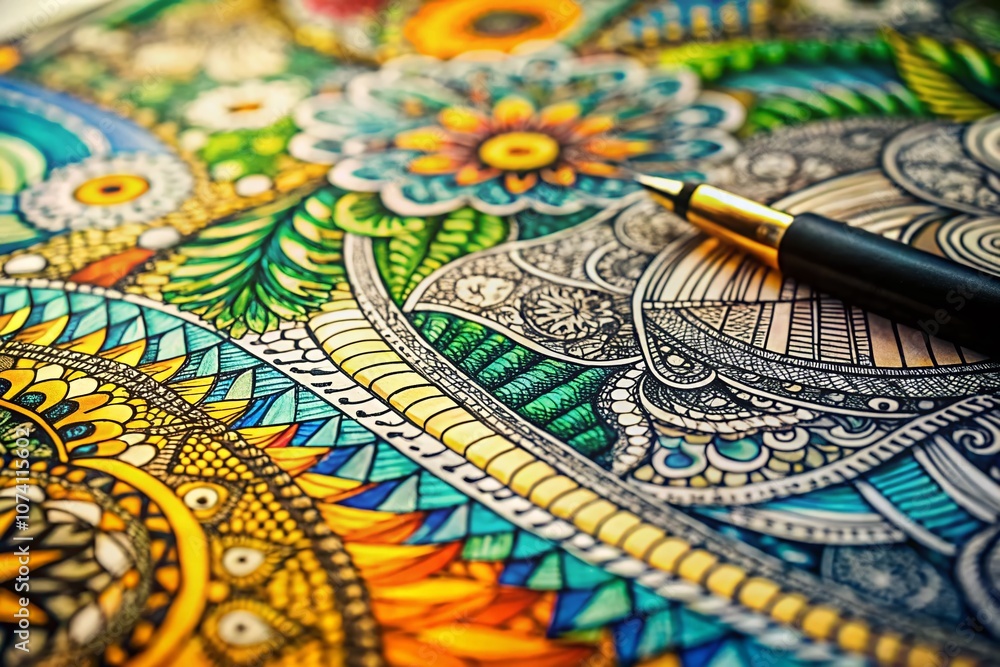 Poster macro photography of intricate doodle sketches on a soft background for creative projects, perfect f