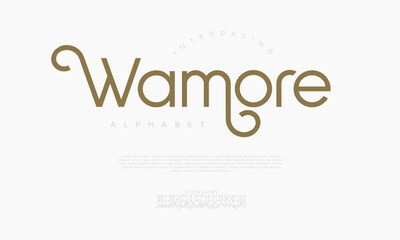 Wamore typography beauty fashion elegant minimalist serif italic fonts decorative wedding vintage retro logos. Minimal luxury font alphabet logo. Vector illustration © fourmonths