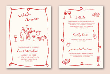 Hand drawn whimsical wedding invitation