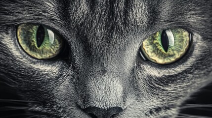 Close-Up of Striking Cat Eyes with Green Iris