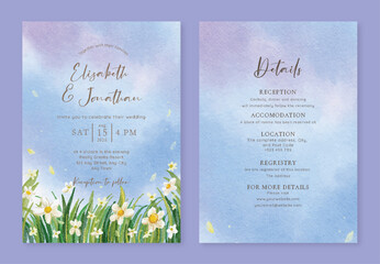 Watercolor daisy floral meadow wedding invitation