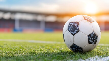 Fototapeta premium Soccer ball resting on the field reflects the spirit of game day enthusiasm