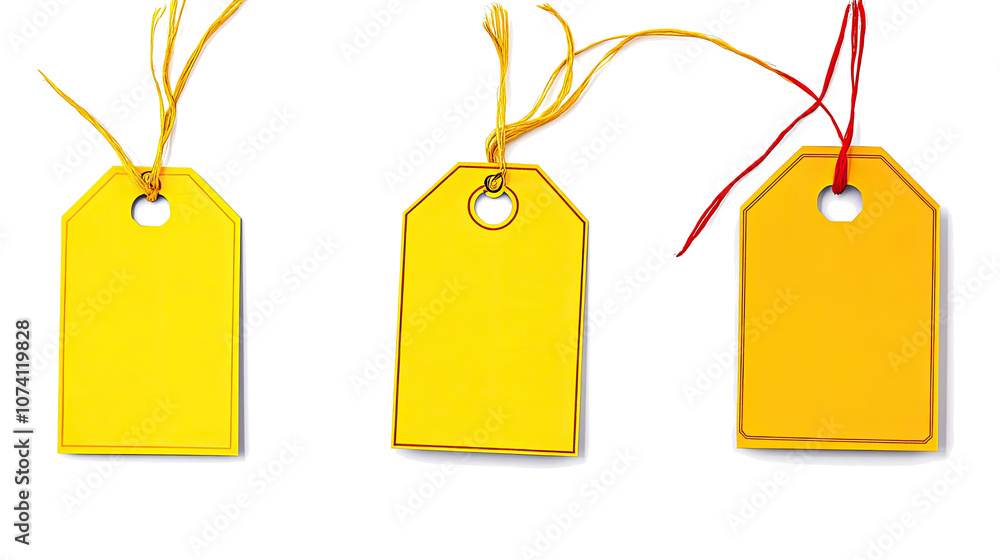 Poster collection of yellow price tags on a transparent background generative ai