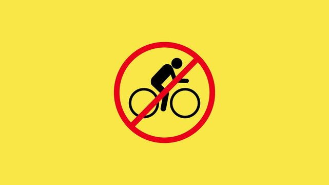 Prohibition sign of cycling.No cycling traffic sign. not allowed bicycle riding icon animation.