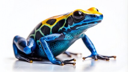 Minimalist Fashion Photography of a Poison Dart Frog on a White Background, Showcasing Natural Beauty and Vibrant Colors in a Simple Yet Striking Composition