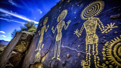 Fototapeta premium Minimalist Interpretation of Intestine Man Petroglyphs in Earth Tones with Subtle Textures and Shapes, Evoking Ancient Cultures and Natural Elements in a Serene Composition