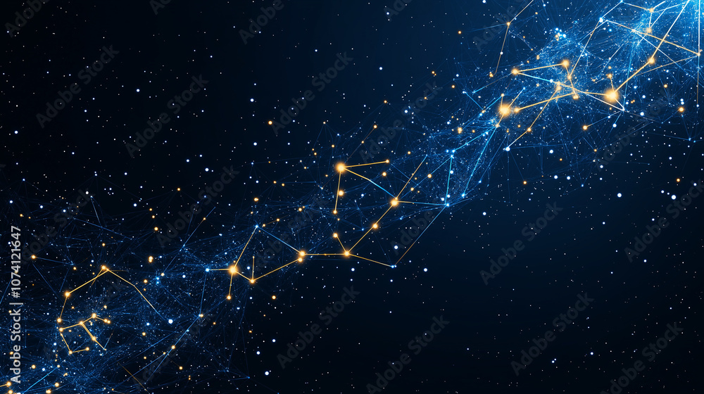 Poster abstract digital stream: a mesmerizing cosmic flow of interconnected nodes and glowing particles, ev