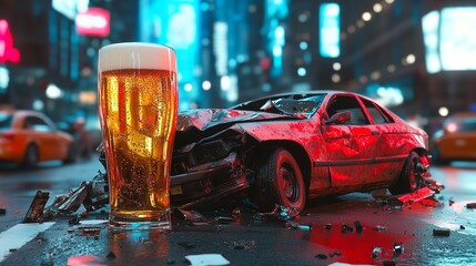 Don't Drink and Drive - Auto Accident Involving One Car and Glass.	