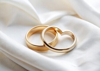 Minimalist Wedding Rings with Heart Design on Soft White Background for Elegance and Romance in Wedding Photography, Perfect for Engagement and Love Celebrations