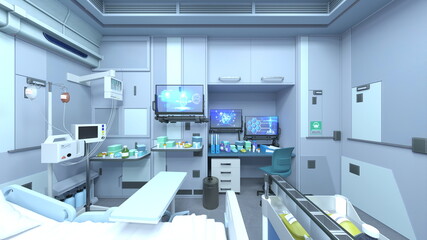 宇宙船内の病室　3DCGレンダリング