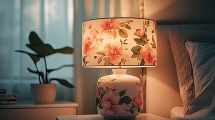 Elegant Floral Lamp in Serene Bedroom Setting