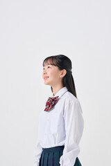 白背景,日本人女子中学生,笑顔