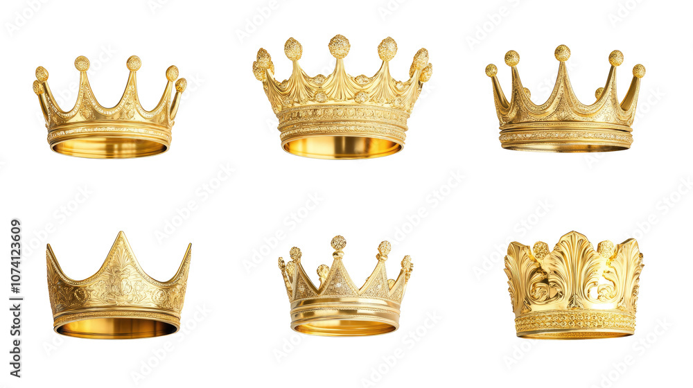 Aufkleber realistic set of golden crowns isolated on a transparent background generative ai