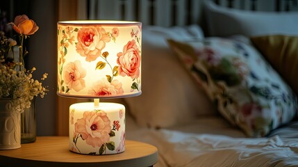 Floral Table Lamp in Cozy Bedroom Setting