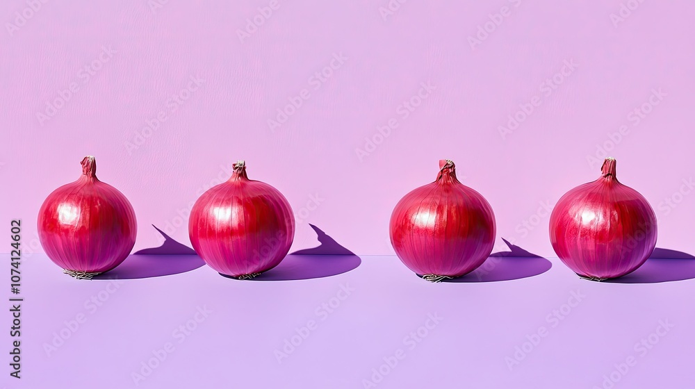 Poster fresh red onions on colorful background display