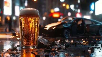 Don't Drink and Drive - Auto Accident Involving One Car and Glass.