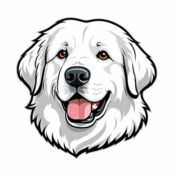 Happy great pyrenees dog face vector cartoon illustration, dog breed clip art element 