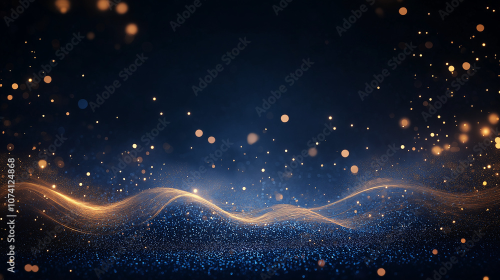 Poster abstract blue and gold glittering background: a mesmerizing backdrop of shimmering gold and blue, wi