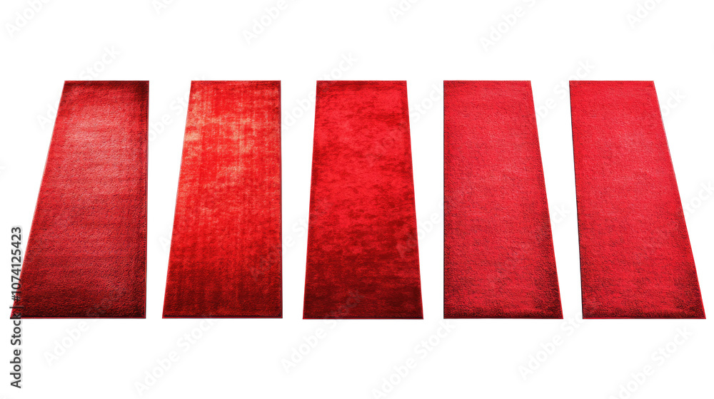 Poster set of five red carpets isolated on a transparent background generative ai