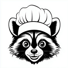Obraz premium Black and white raccoon chef head logo vector illustration