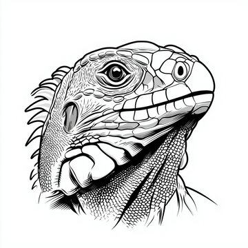 recommend clip art: Sketch illustration of an iguana head, lizard reptile drawing vector element