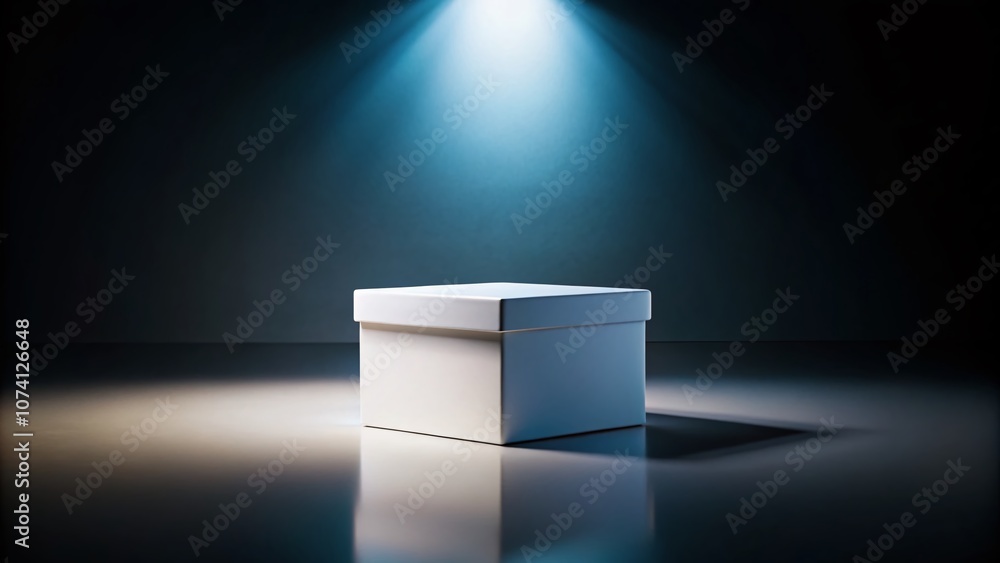 Aufkleber night photography of an empty white box on a dark background, perfect for minimalistic designs and c